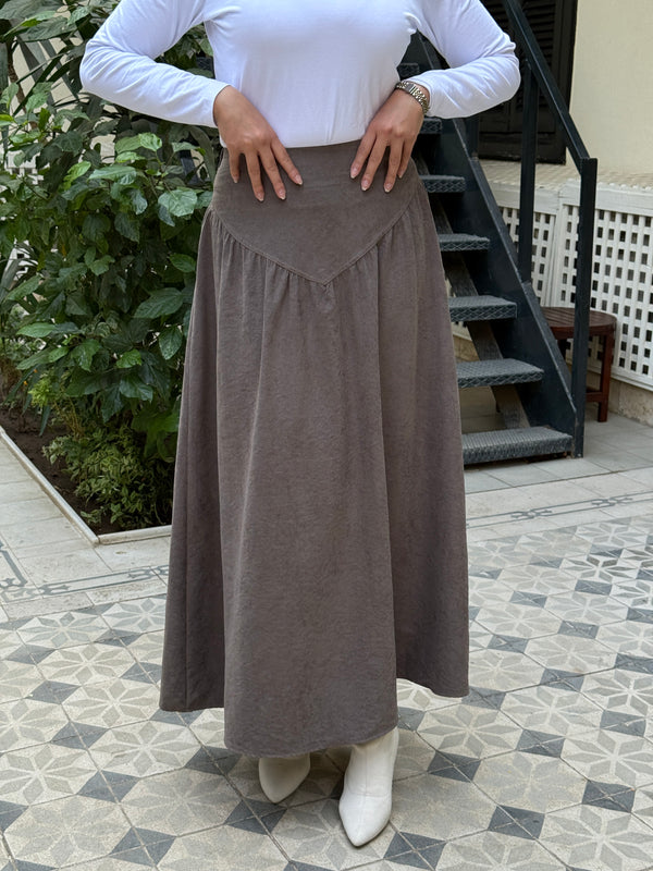 Flared Suede Skirt - Cafe