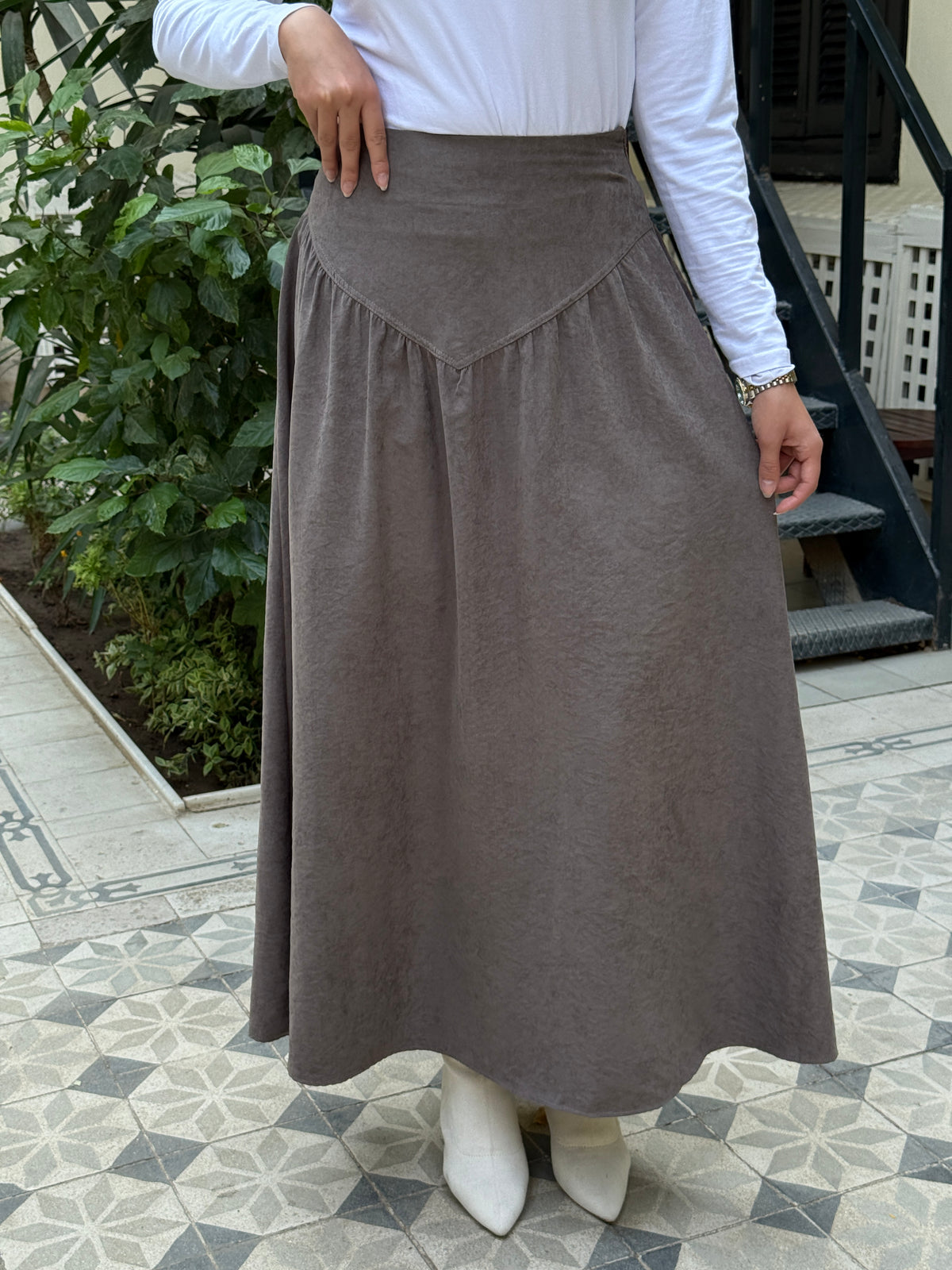 Flared Suede Skirt - Cafe