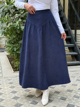 Flared Suede Skirt - Dark Blue