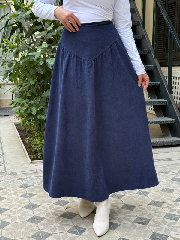 Flared Suede Skirt - Dark Blue