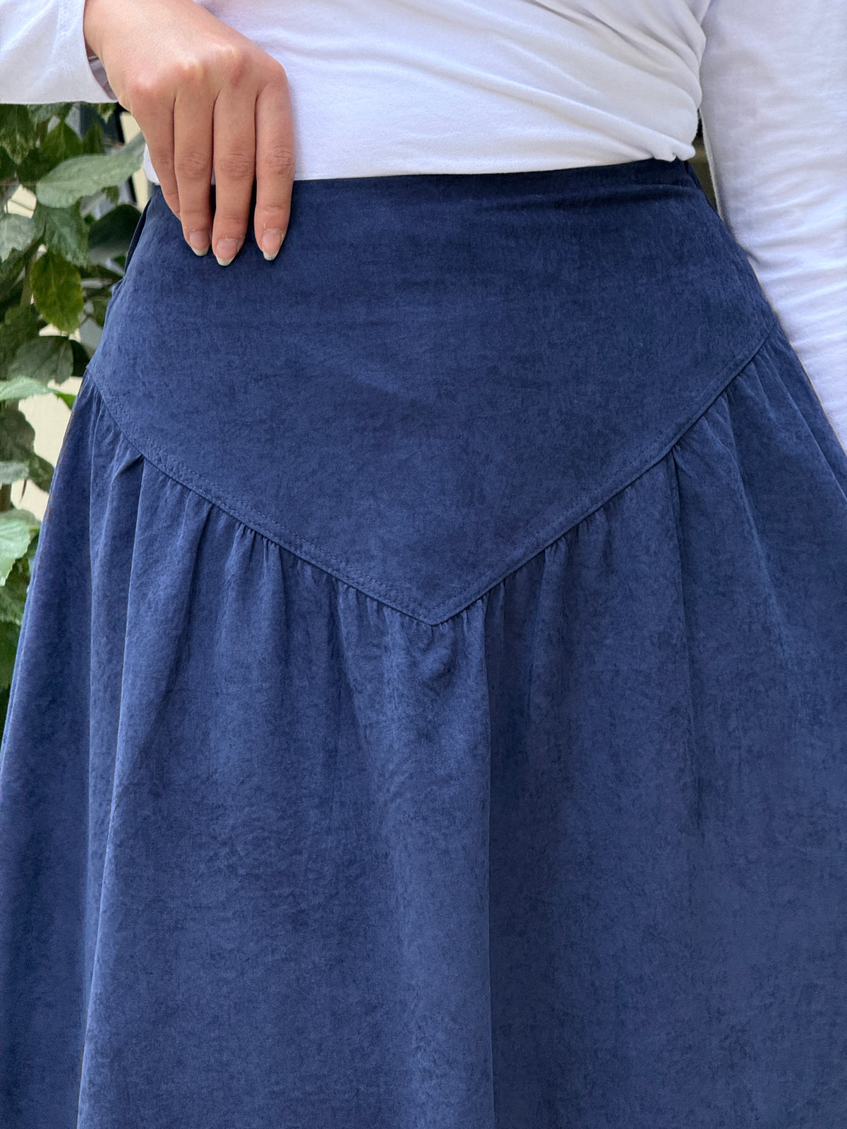 Flared Suede Skirt - Dark Blue
