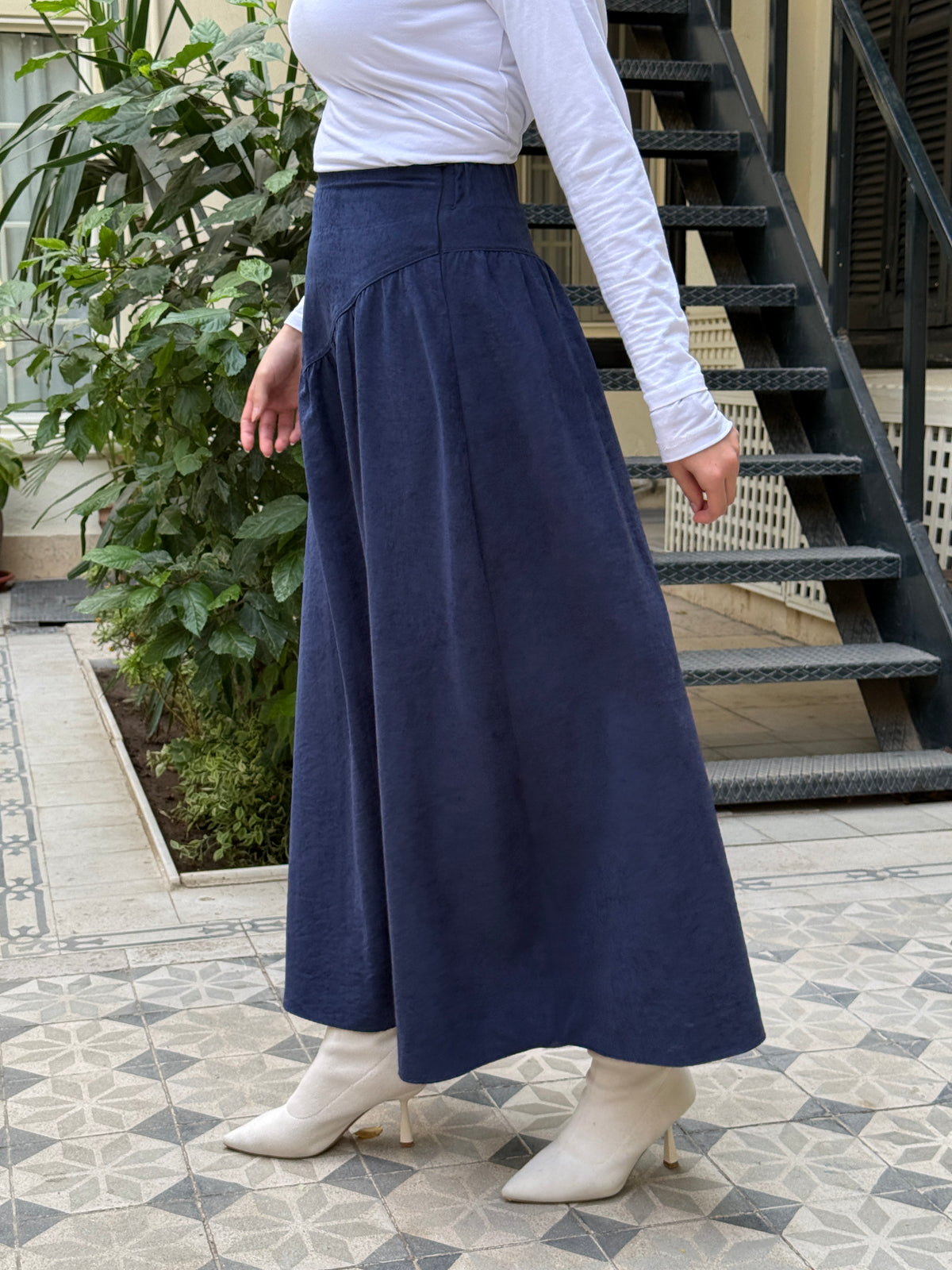 Flared Suede Skirt - Dark Blue