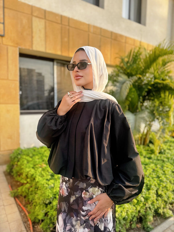 Cropped Balloon Shirt - Black