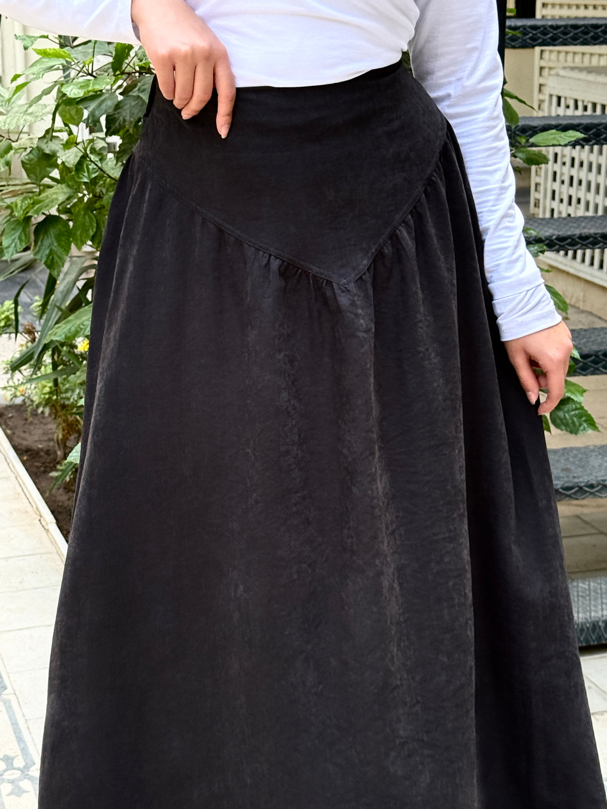 Flared Suede Skirt - Black