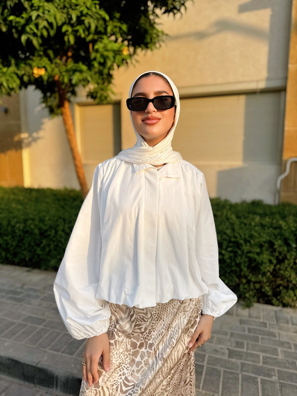 Cropped Balloon Shirt - White