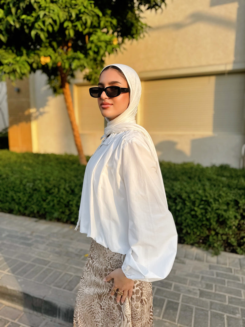 Cropped Balloon Shirt - White