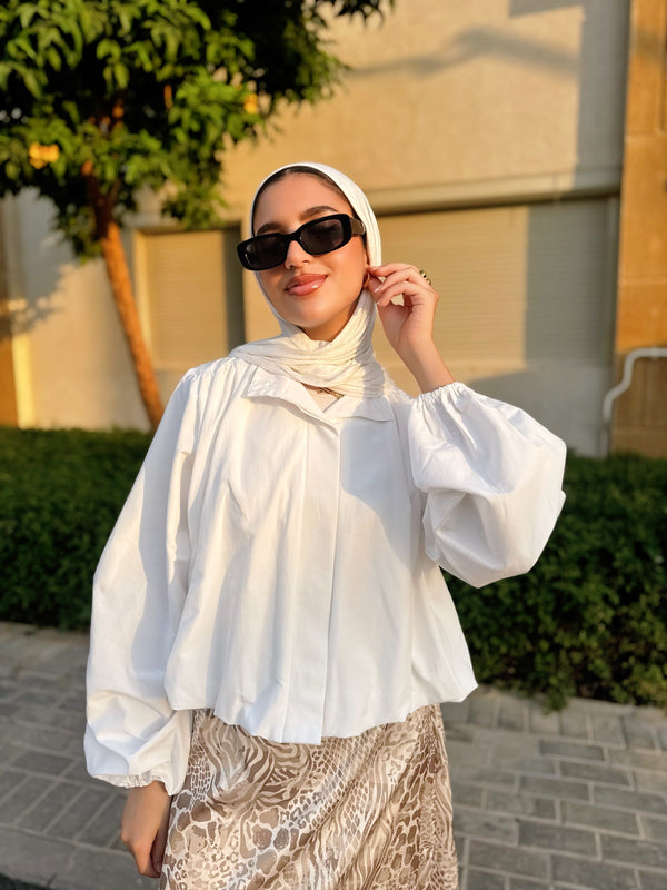 Cropped Balloon Shirt - White