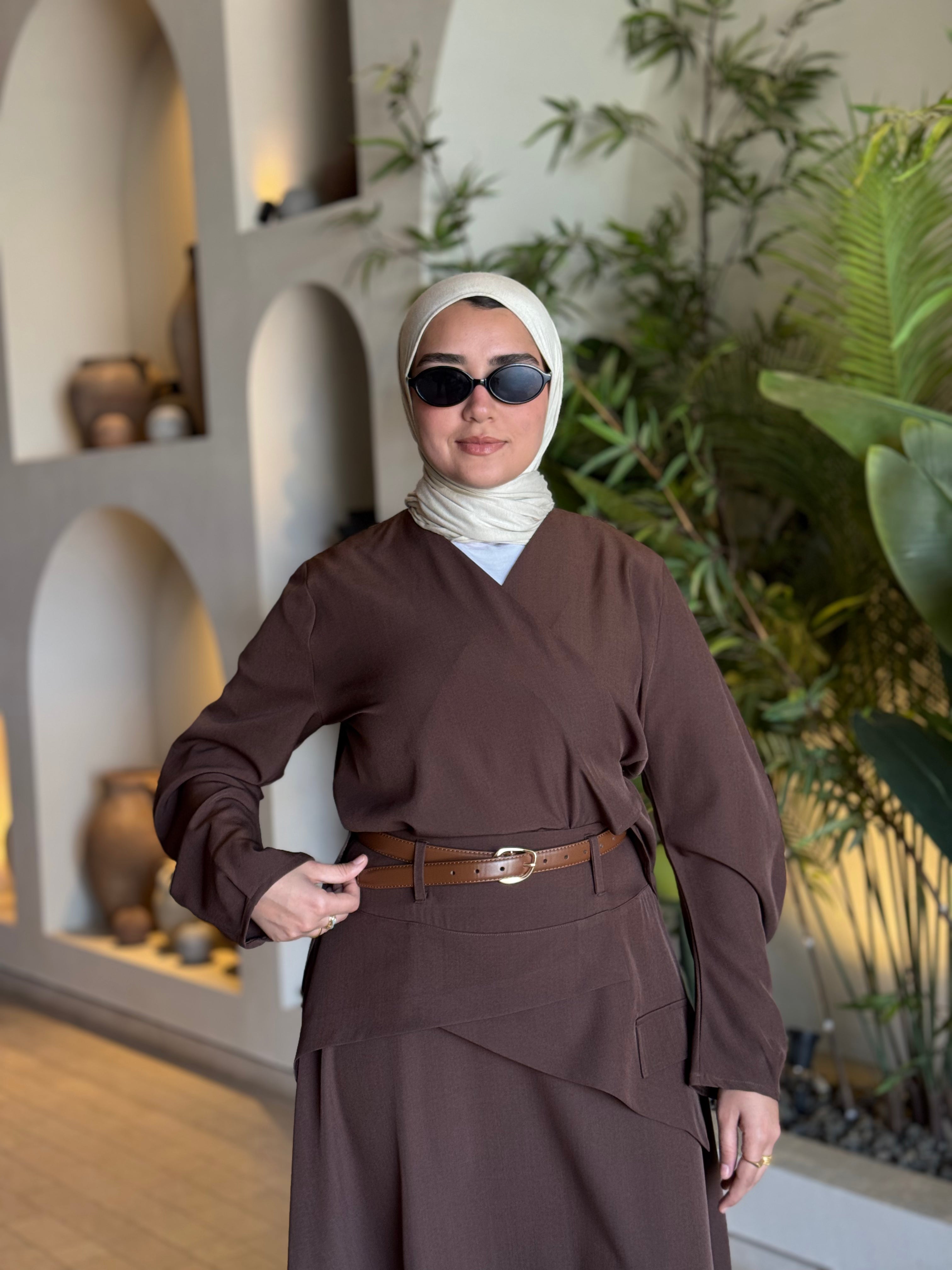 Classic Overlap Blouse-Brown