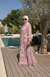 Chiffon Tiered Dress-Dark Red