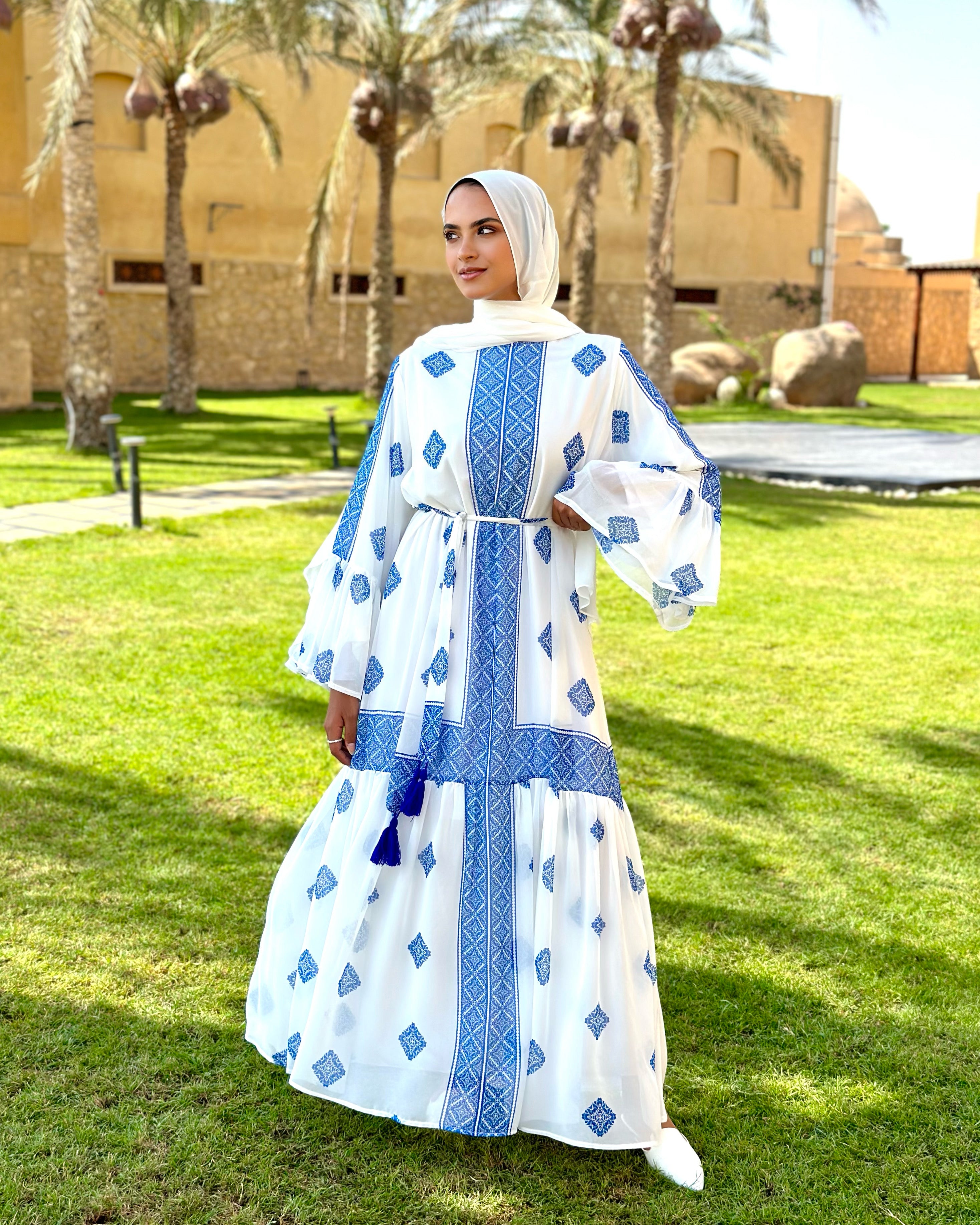 Tasseled Chiffon Dress-Blue