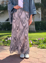 Accordion Printed Skirt-Grey