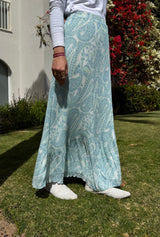 Accordion Printed Skirt-Light Blue