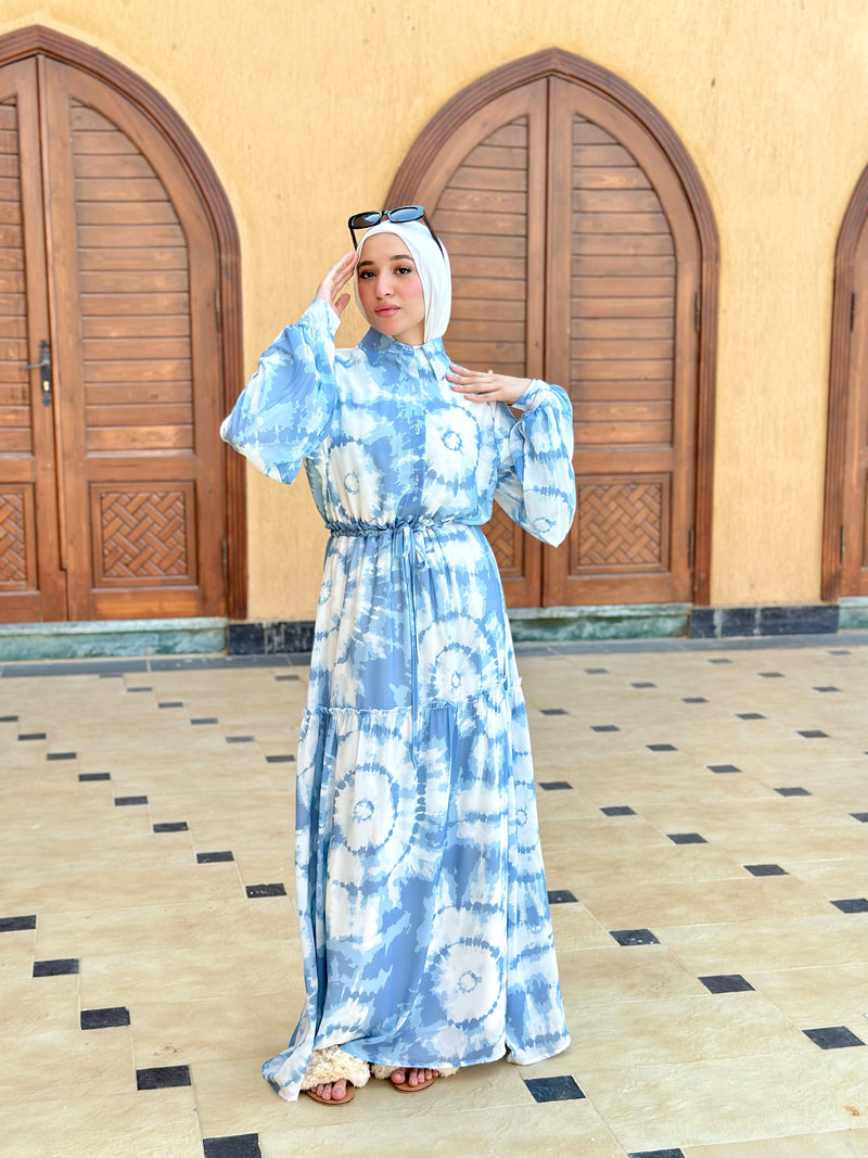 Tie-Dye Chiffon Dress-Blue