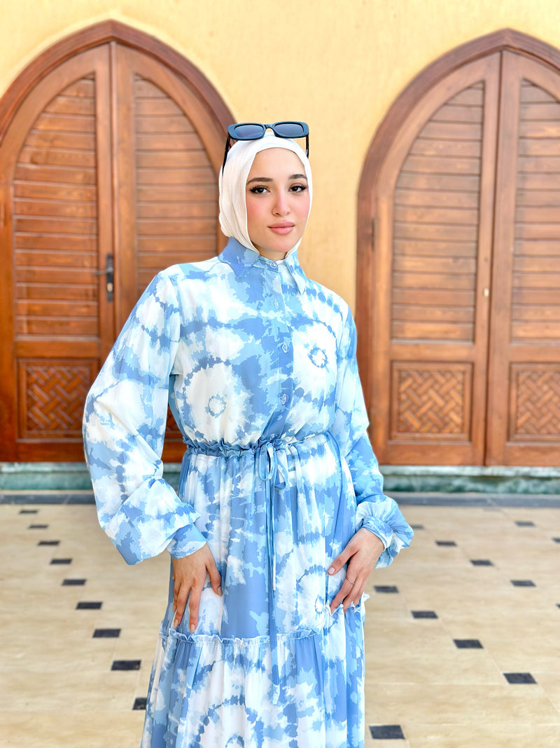Tie-Dye Chiffon Dress-Blue