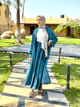 Tiered Satin Skirt-Teal