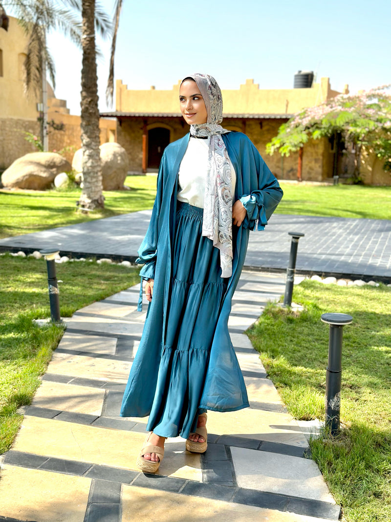 Tiered Satin Skirt-Teal