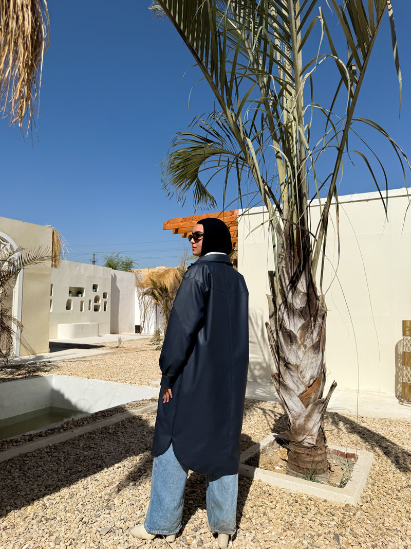 Lined Leather Shirt - Dark Blue