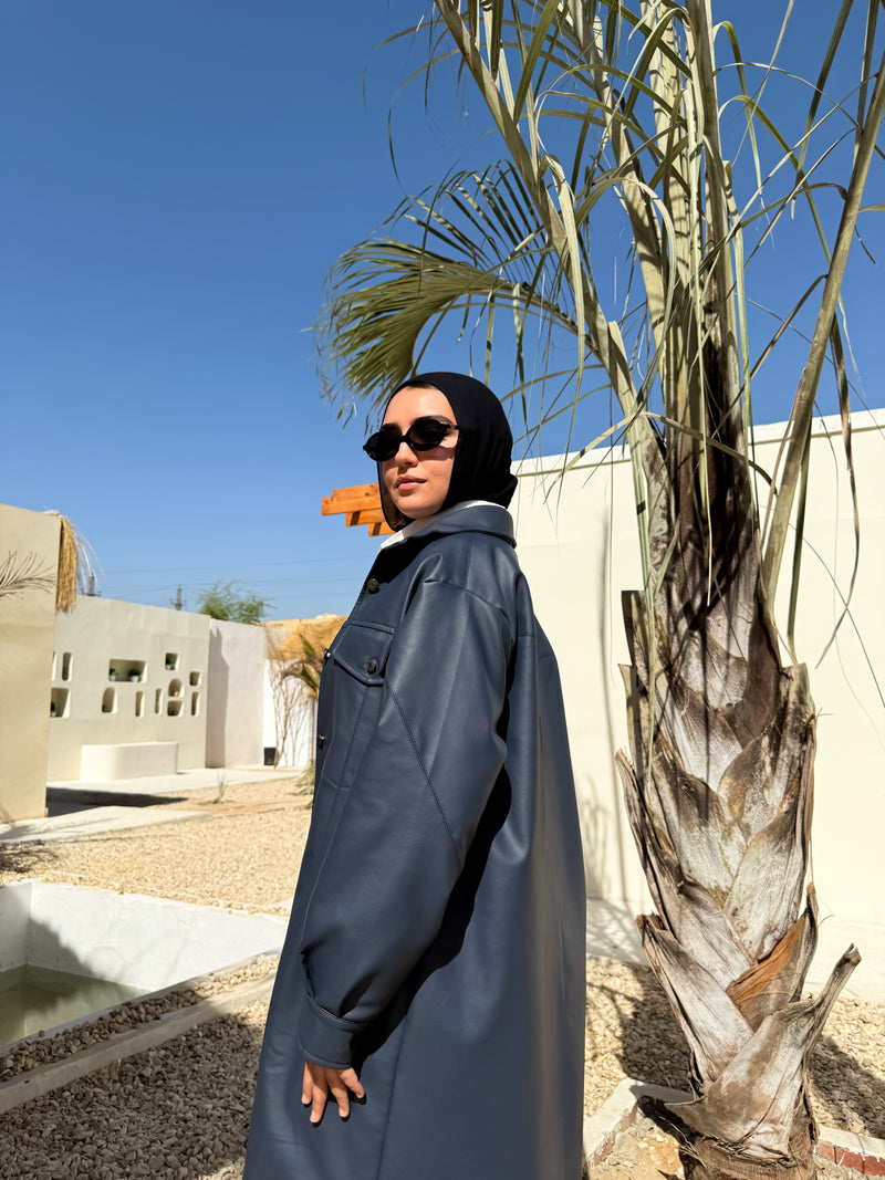 Lined Leather Shirt - Dark Blue