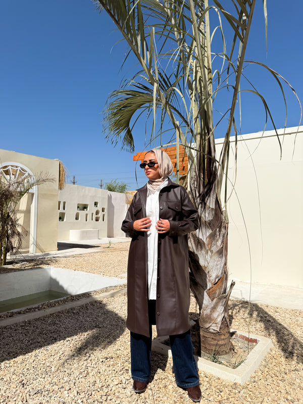 Lined Leather Shirt - Brown