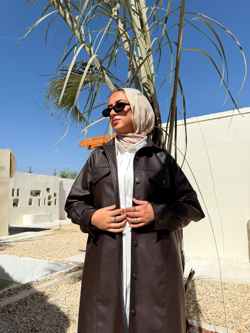 Lined Leather Shirt - Brown