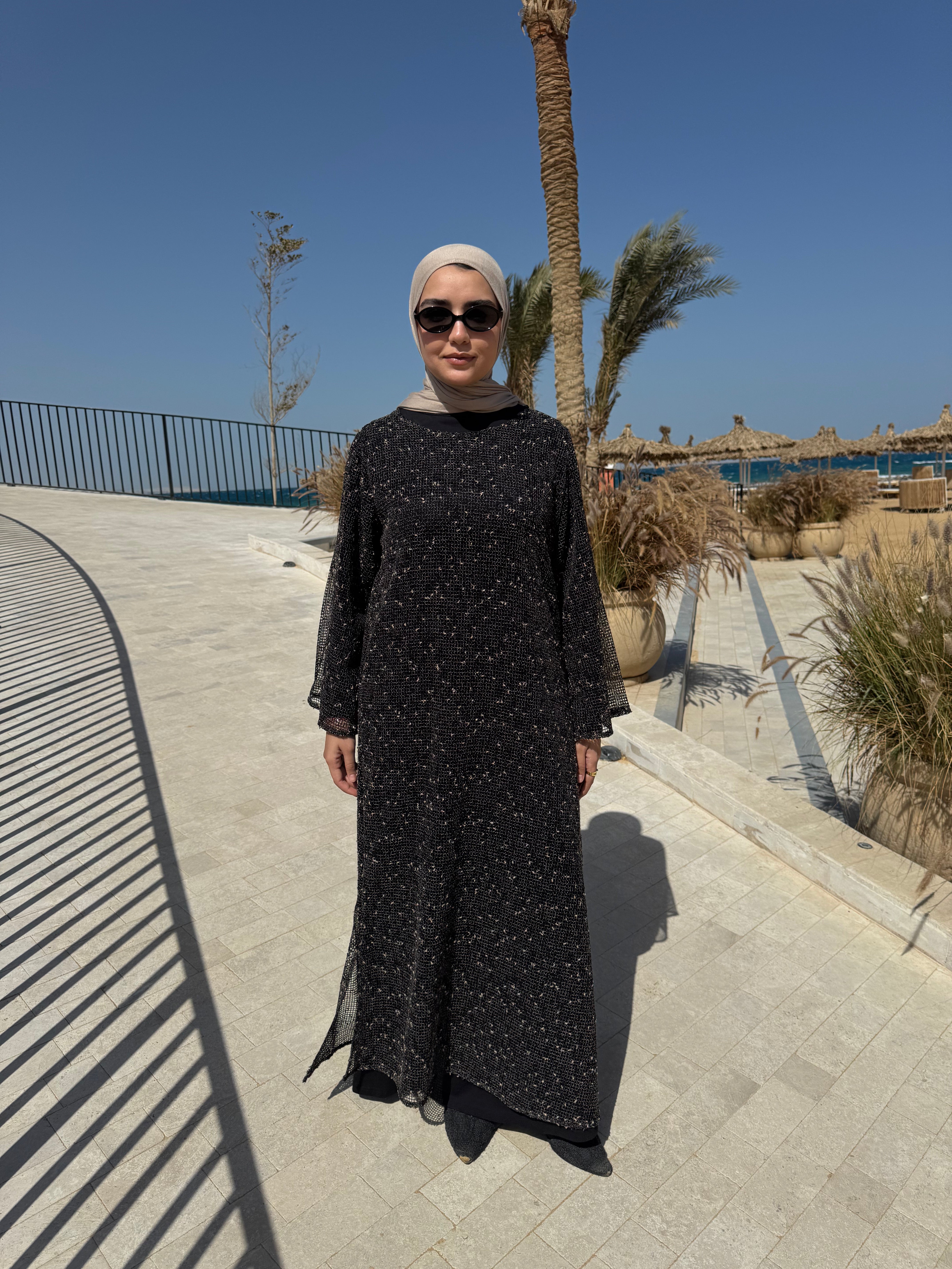 Mesh Beach Dress-Black