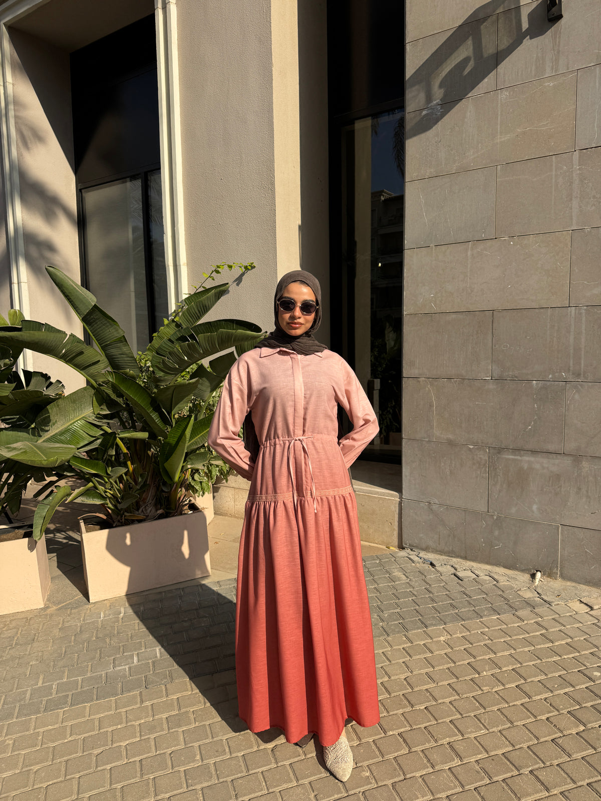 Gradient Embroidery Dress - Brick