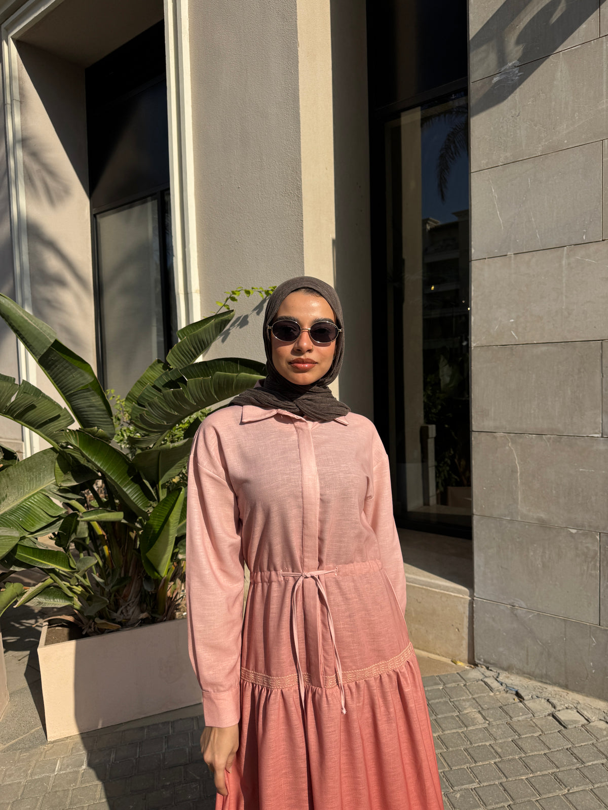 Gradient Embroidery Dress - Brick