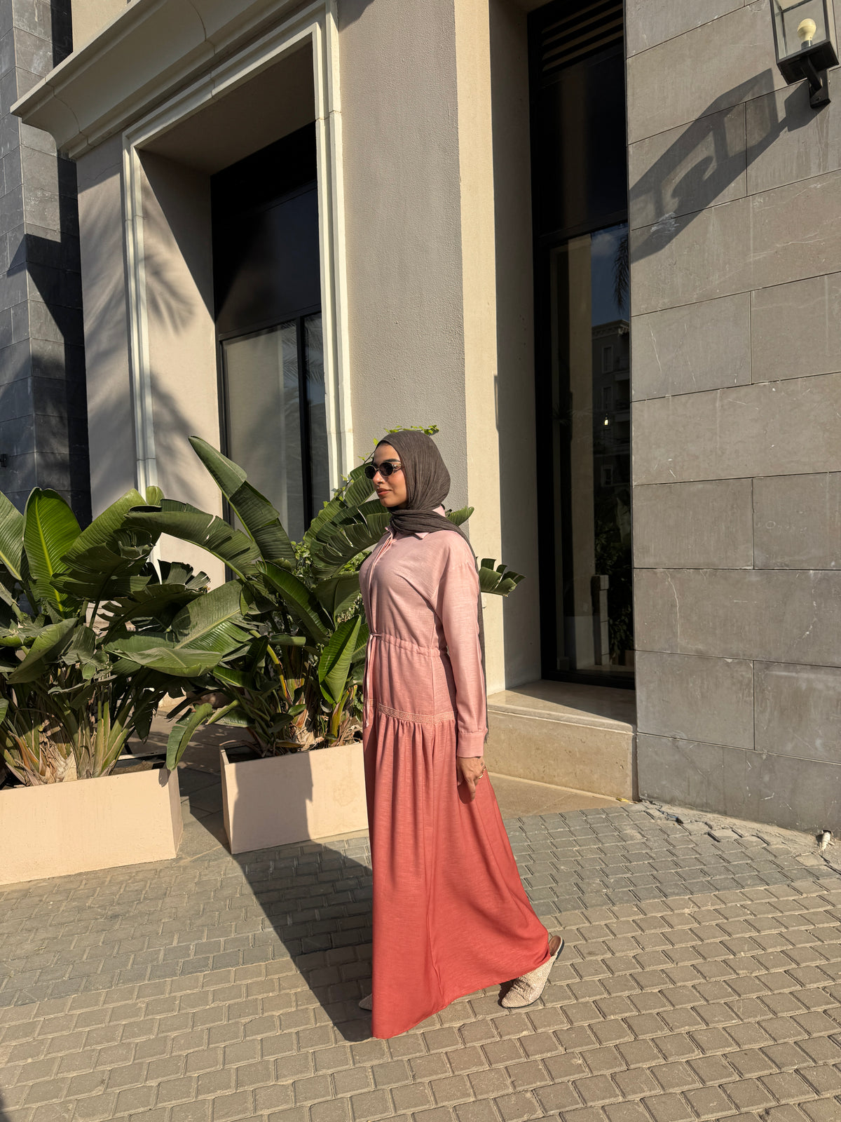Gradient Embroidery Dress - Brick
