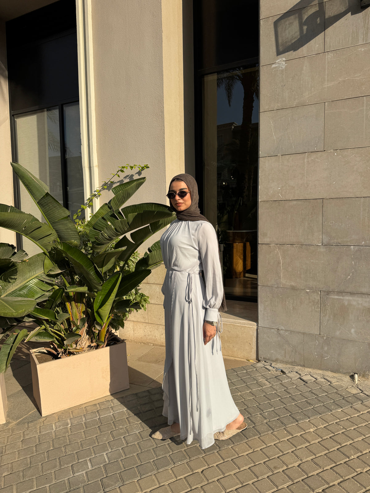 Accordion Wrap Chiffon Dress - Grey