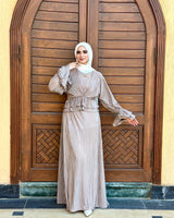 Evening Pleated Satin Dress-Cafe (available only at stores)