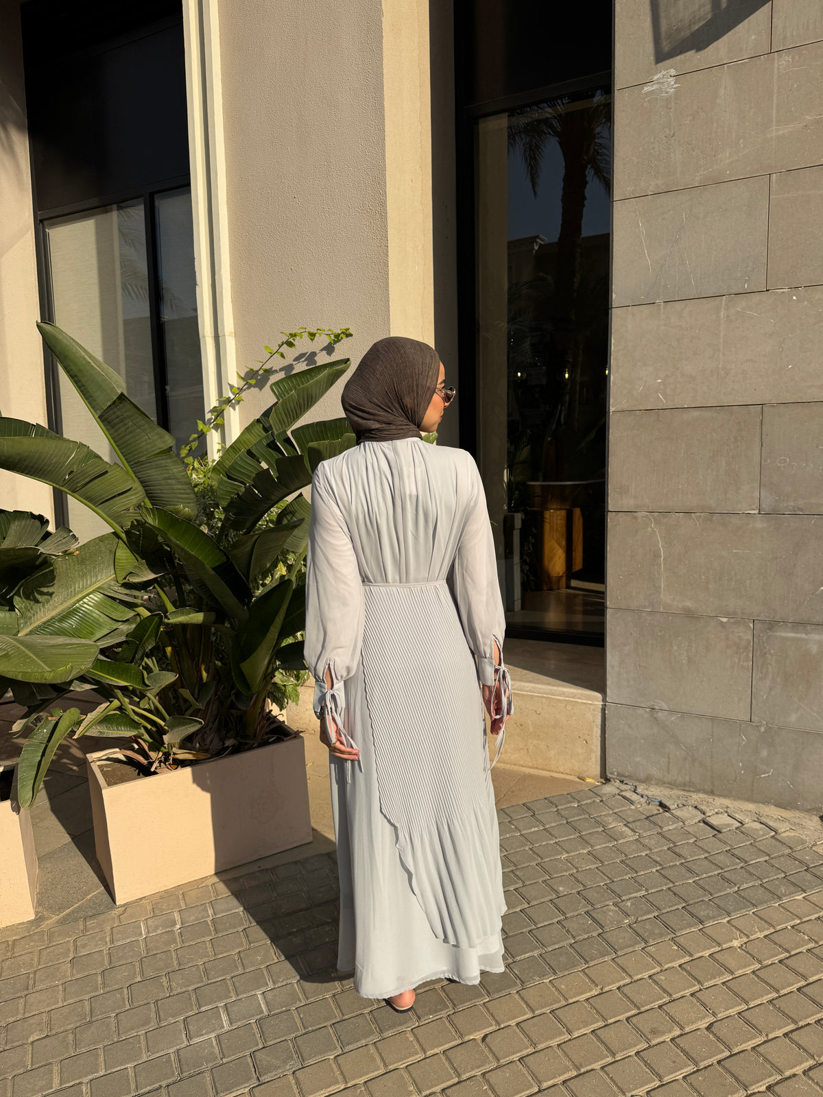 Accordion Wrap Chiffon Dress - Grey