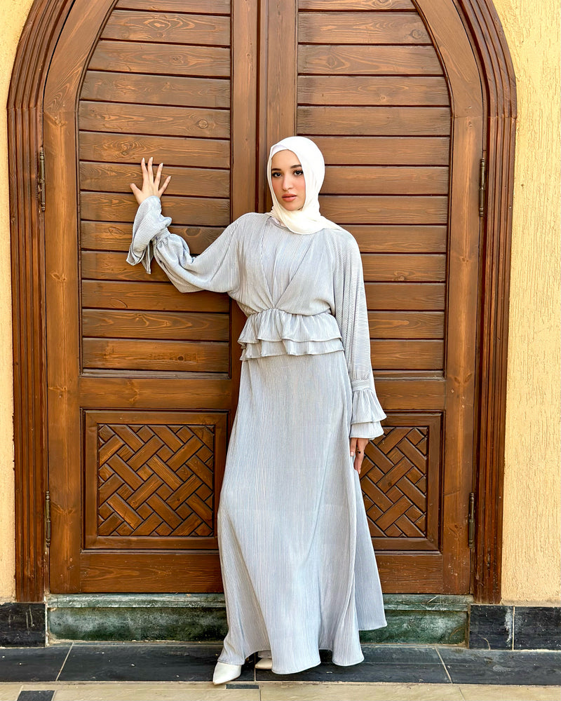 Evening Pleated Satin Dress-Grey (available only at stores) Hijab Boutique Evening Pleated Satin Dress-Grey (available only at stores) Hijab Boutique