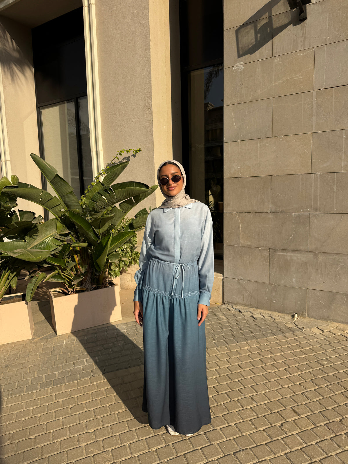 Gradient Embroidery Dress - Blue
