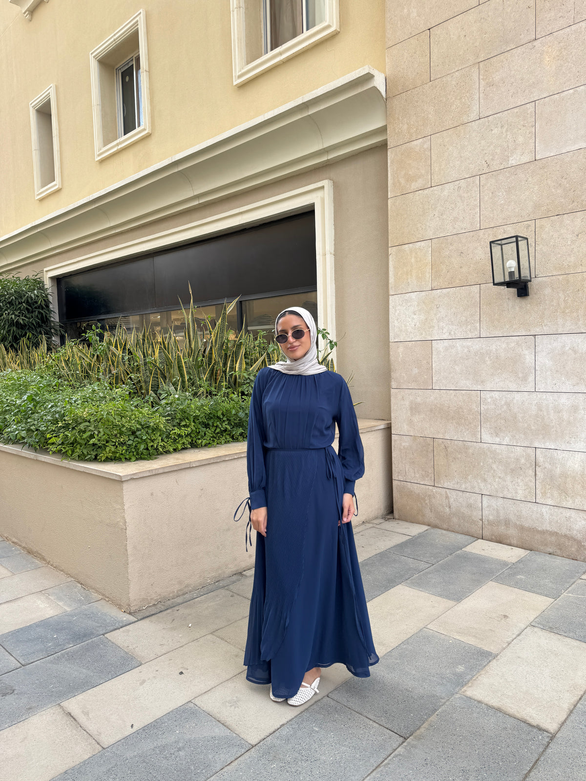 Accordion Wrap Chiffon Dress - Navy