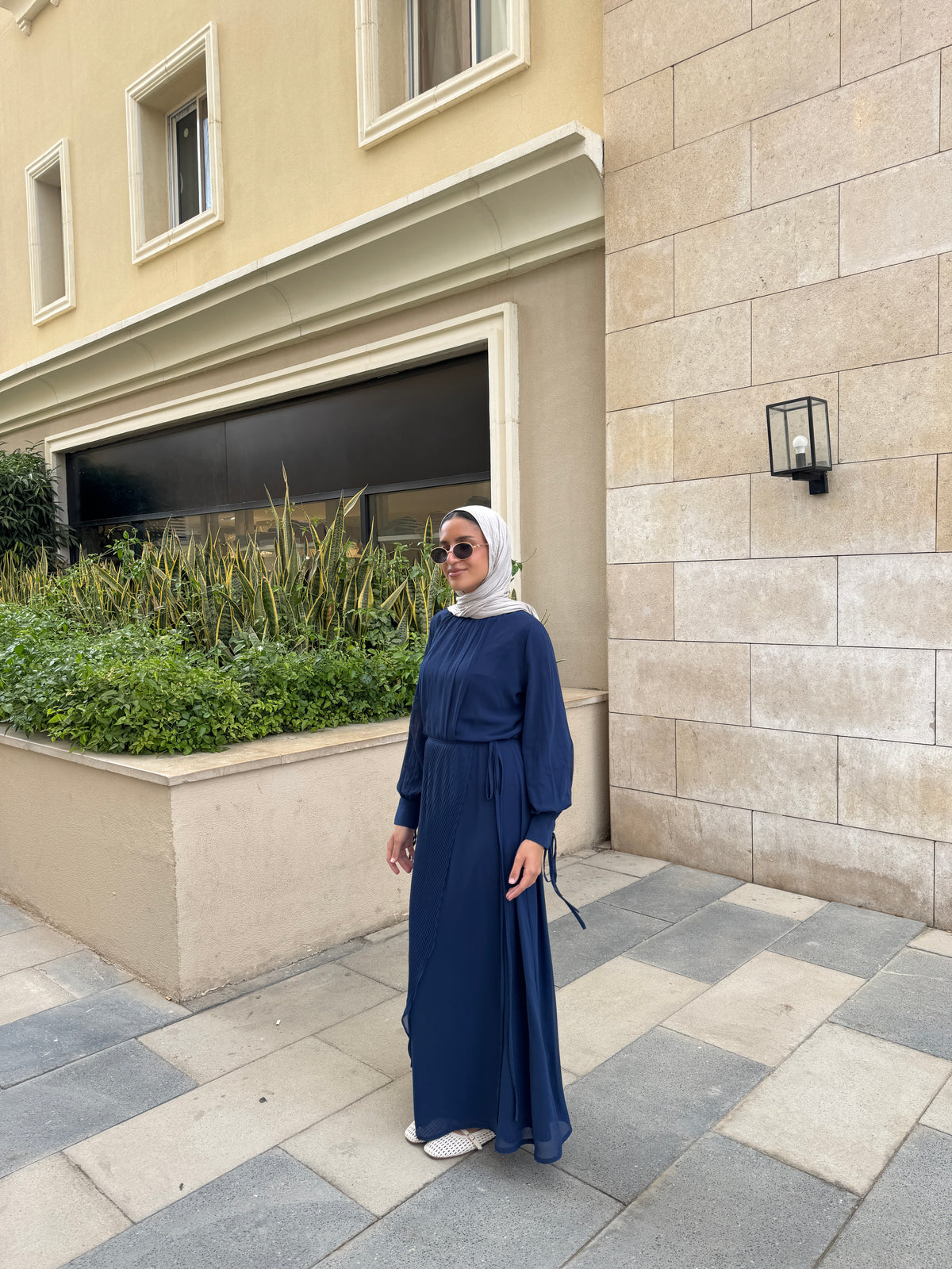 Accordion Wrap Chiffon Dress - Navy