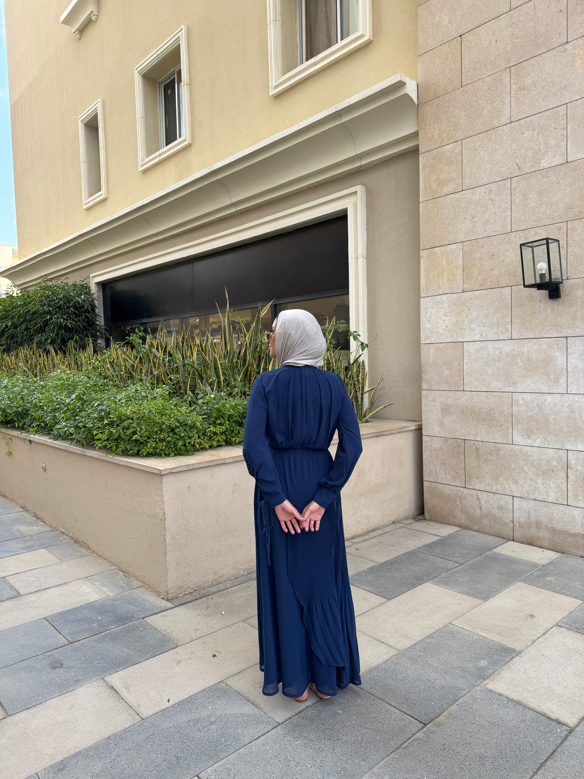 Accordion Wrap Chiffon Dress - Navy