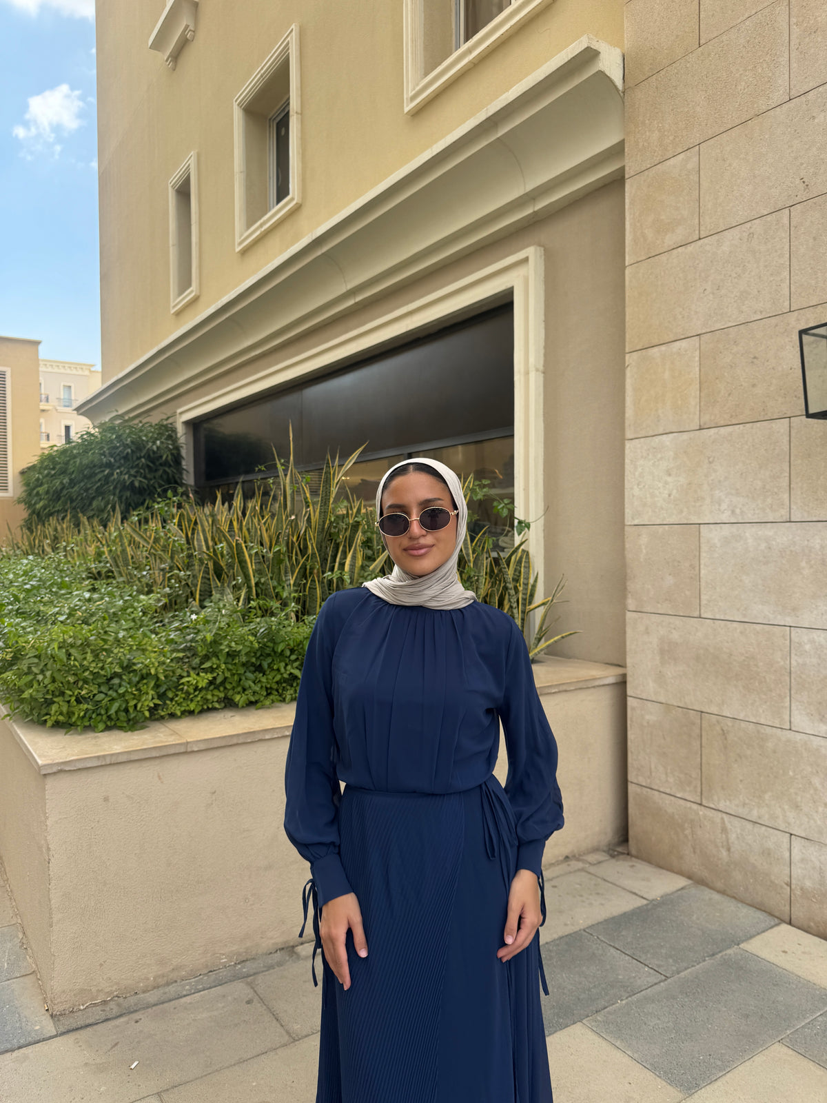 Accordion Wrap Chiffon Dress - Navy