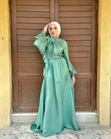 Tie-Neck Dress-Green