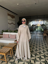 Flowy Ruffle Striped Dress-White*Beige