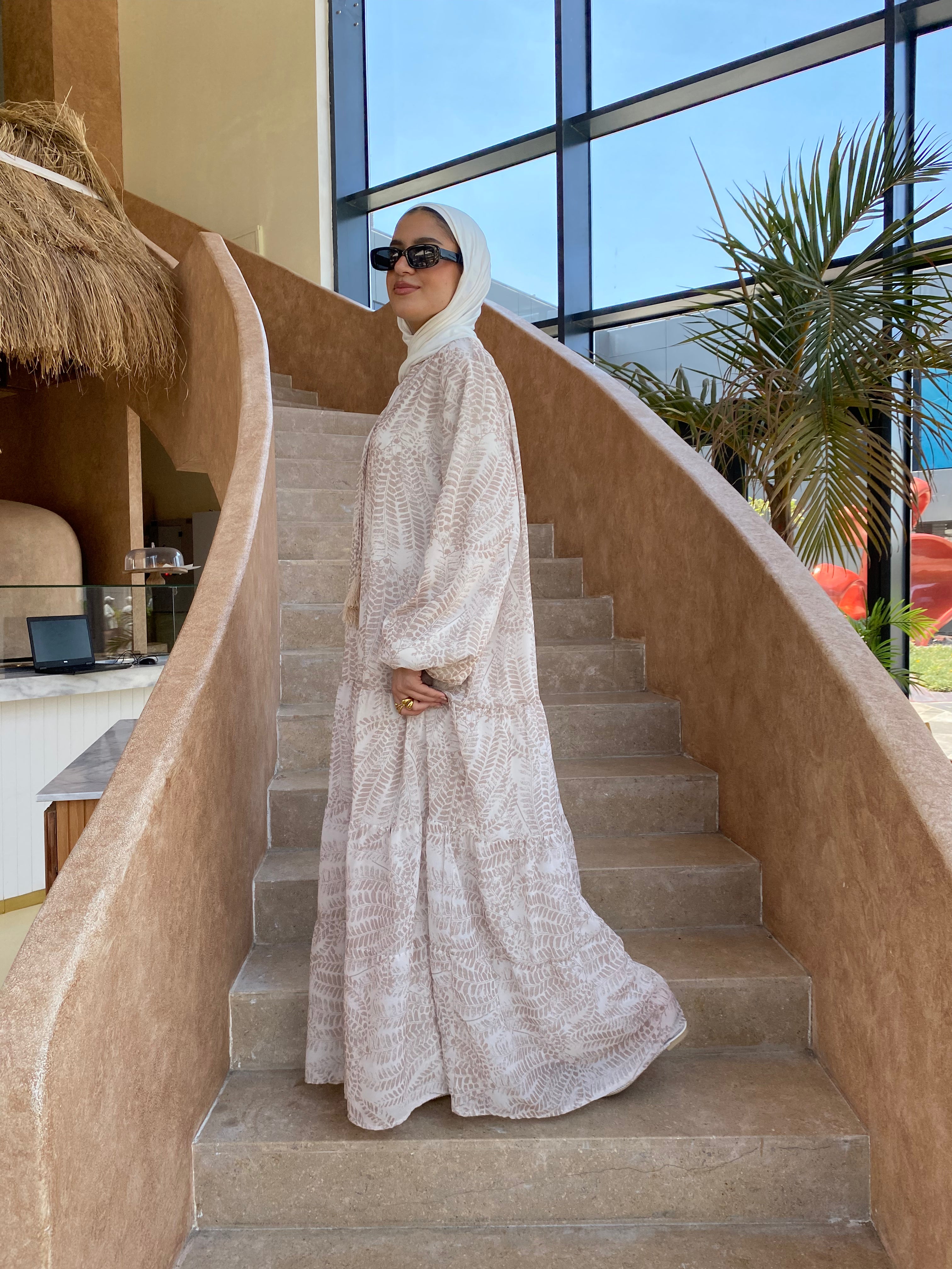 Tiered Chiffon Dress - White*Beige