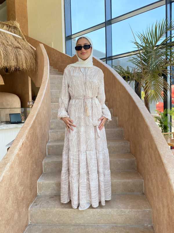 Tiered Chiffon Dress - White*Beige