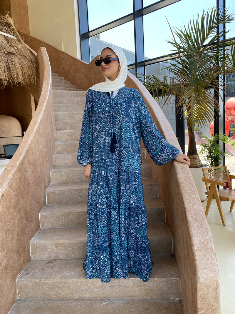 Tiered Chiffon Dress - Navy