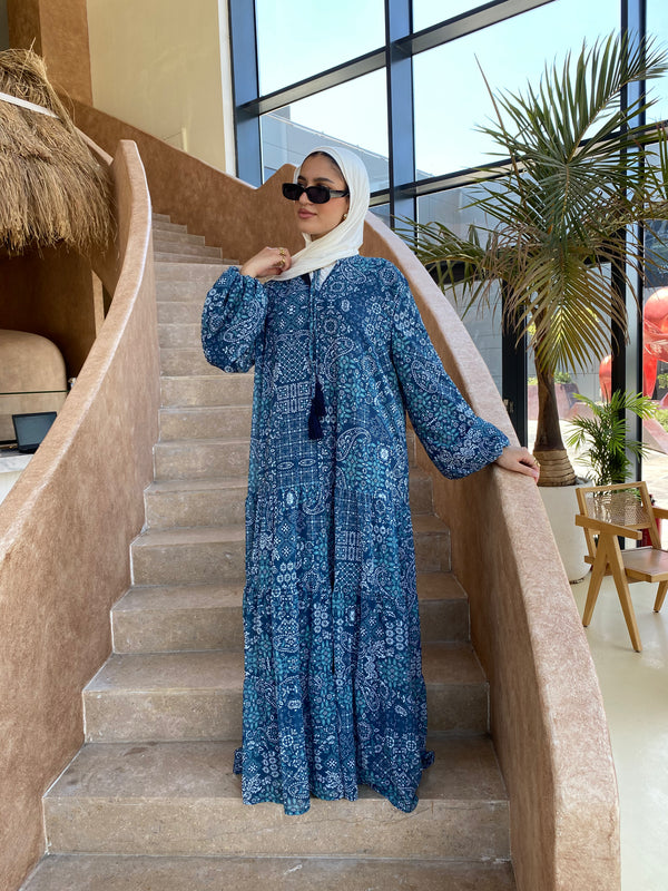 Tiered Chiffon Dress - Navy