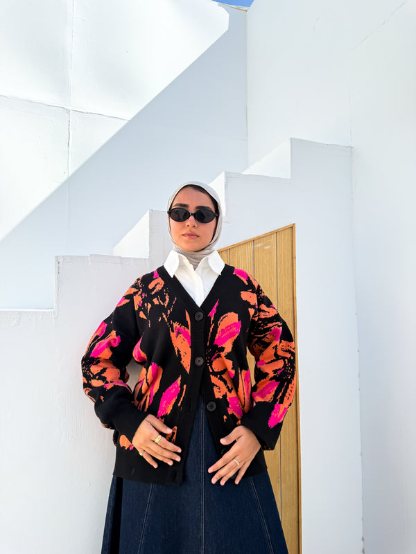 Printed Knit Cardigan - Multicolored