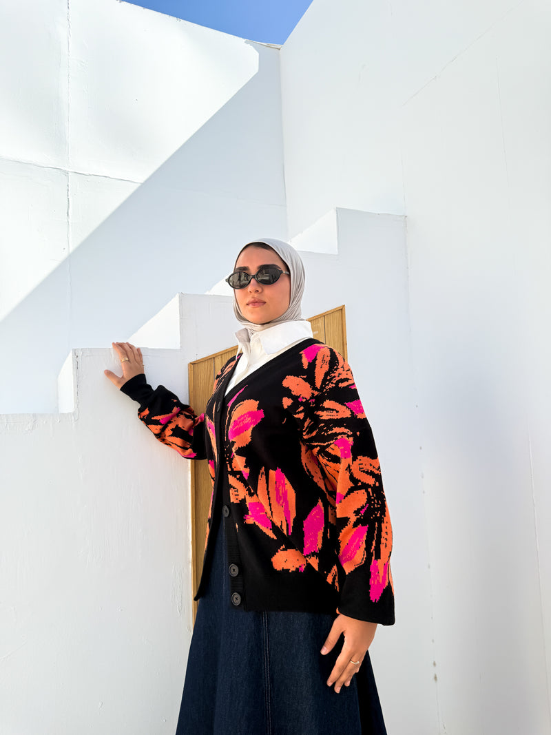 Printed Knit Cardigan - Multicolored