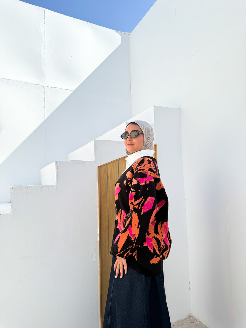 Printed Knit Cardigan - Multicolored