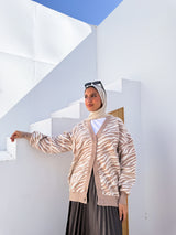 Printed Knit Cardigan - Beige