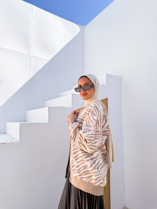 Printed Knit Cardigan - Beige