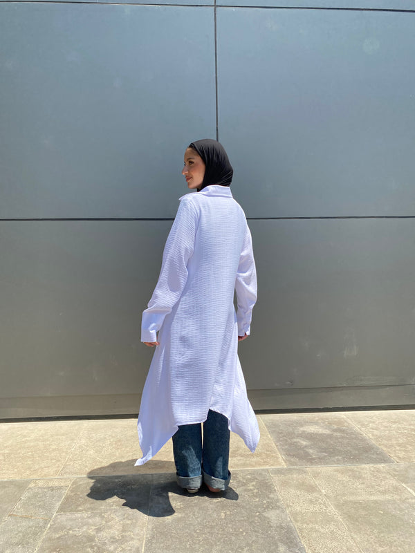 Asymmetric Striped Shirt - White