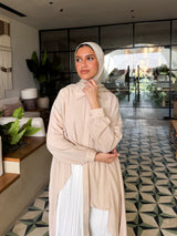Linen Dress With Pleats-Beige